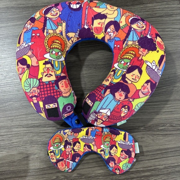 Chumbak Print Travel Neck Pillow for Kids, Comfortable U Shaped With Eye Mask. - Picture 2 of 3